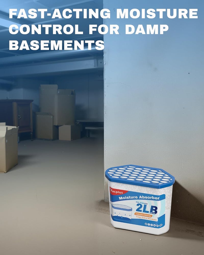 Vacplus Moisture Absorber Buckets – Large Capacity Dehumidifier and Humidity Absorber for Closet, Basement, Bathroom, RV, and Storage Areas, Unscented, 2 lbs, 6 Pack - Image 2